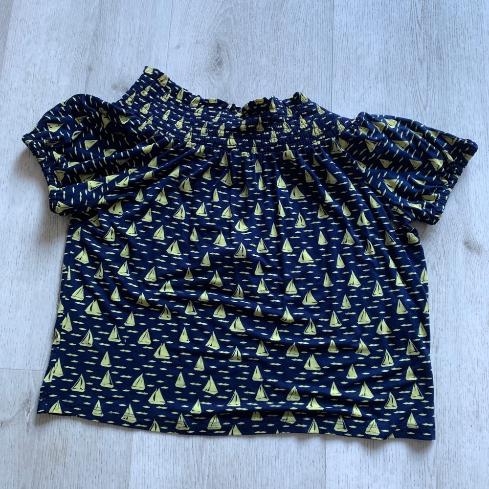 NWT‎ Anthropologie Porridge Womes Navy Sailboat Green Bow-Back Top XS